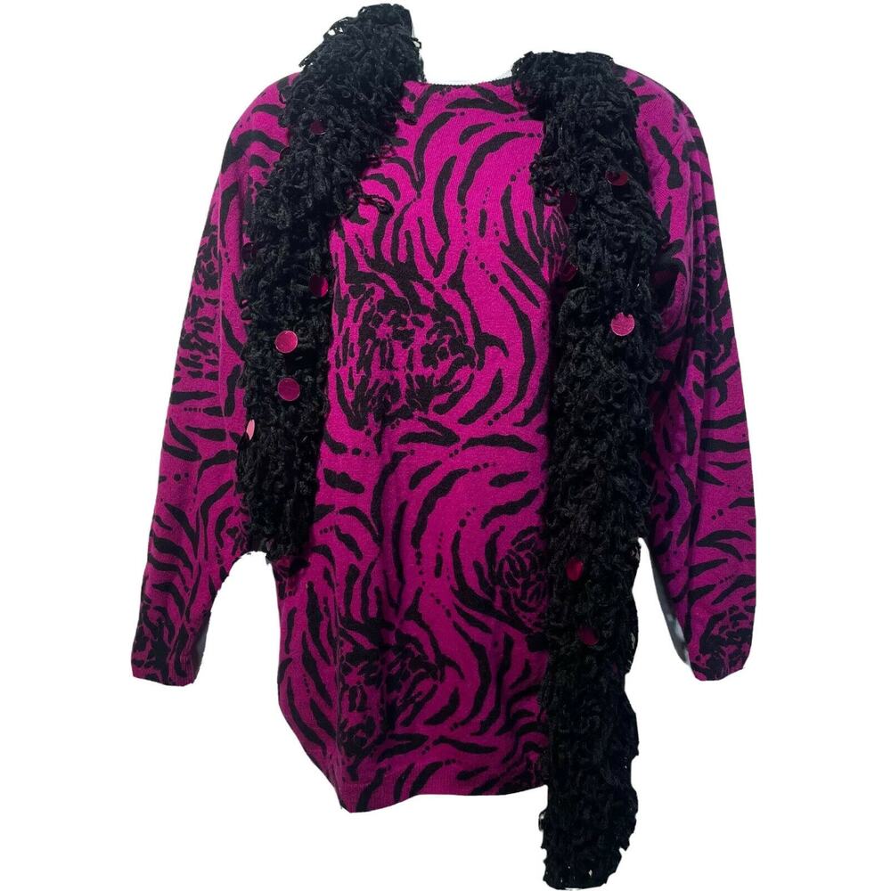 spree international purple black sequin metallic attached scarf sweater Size S